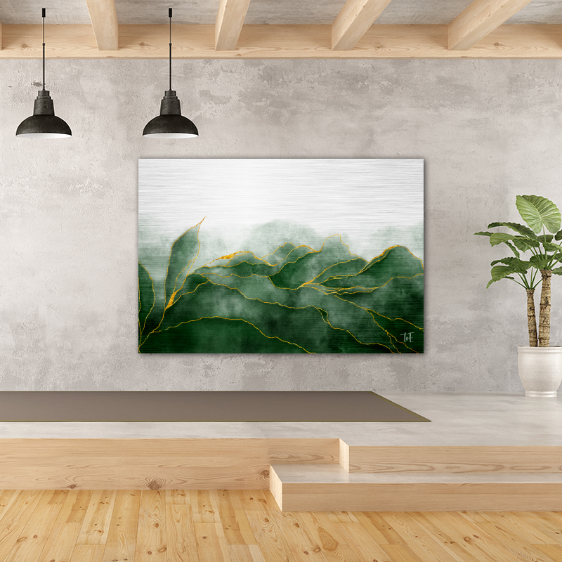 Onvermijdelijk energie Altijd ToF Wanddecoratie natuur groen aquarel met gouden aderen | ToF aan je muur